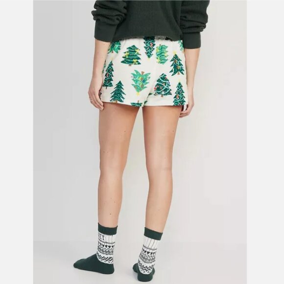 NWT Old Navy Flannel Boxer Pajama Sleep Lounge Shorts O Christmas Tree Women LXL - Picture 3 of 3